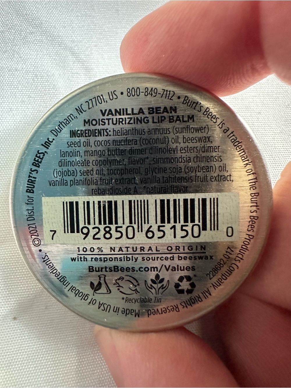 Burt's Bees Vanilla Bean Moisturizing Lip Balm Tin 0.3 oz 4 Count - Picture 5 of 5
